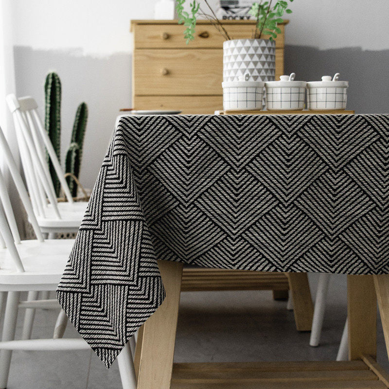 Boho Black White Geometric Tablecloth Nordic Dining Table Cover