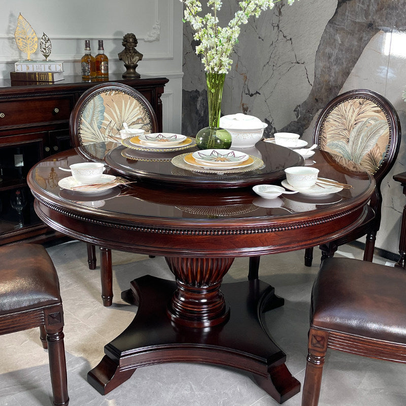 Rustic Round Dining Table Solid Wood with Lazy Susan Dining Set