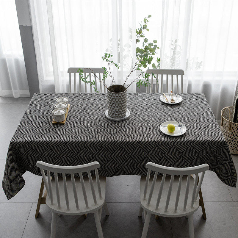 Boho Black White Geometric Tablecloth Nordic Dining Table Cover