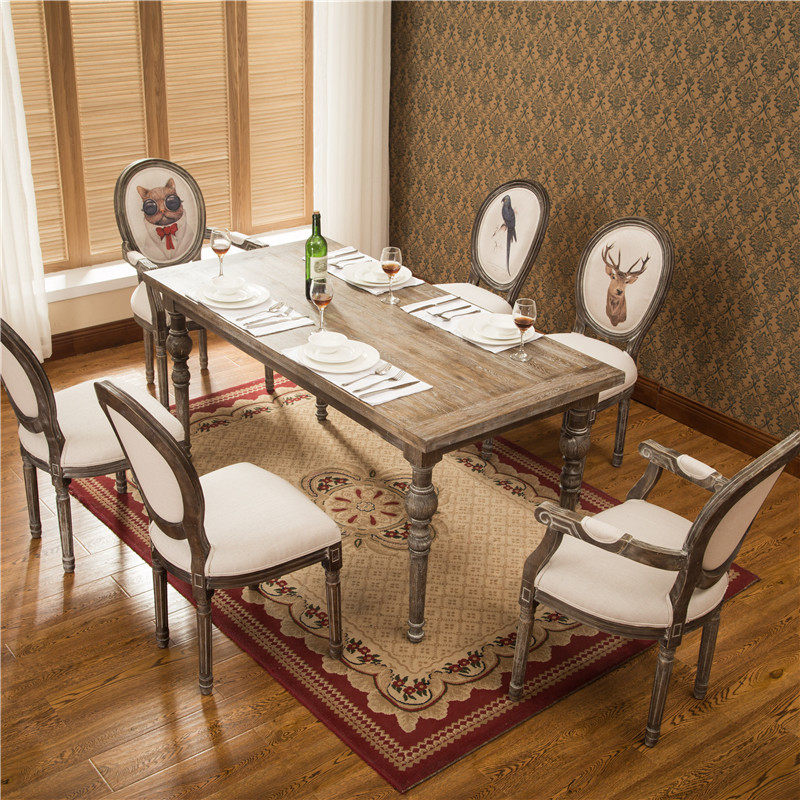 Rustic Pine Dining Table Solid Wood European American Long Table