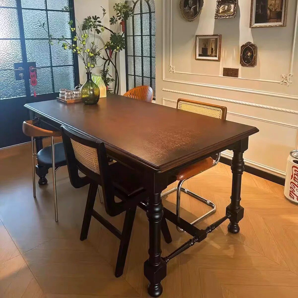 Vintage Solid Wood Dining Table French Rustic Rectangular Table Set