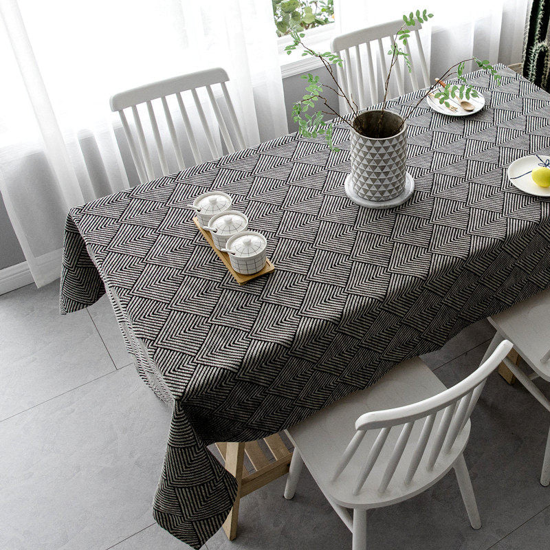 Boho Black White Geometric Tablecloth Nordic Dining Table Cover