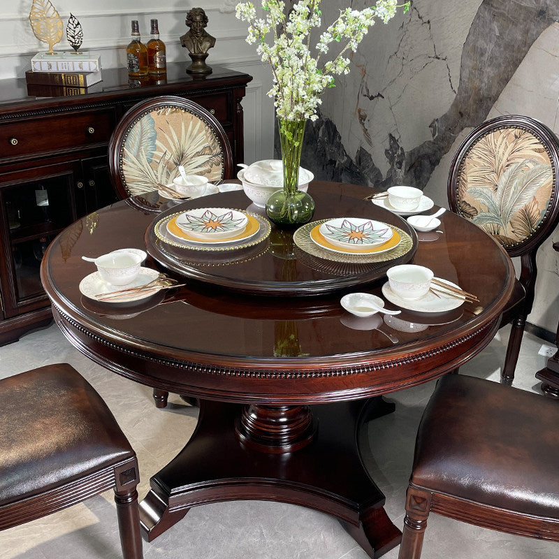 Rustic Round Dining Table Solid Wood with Lazy Susan Dining Set