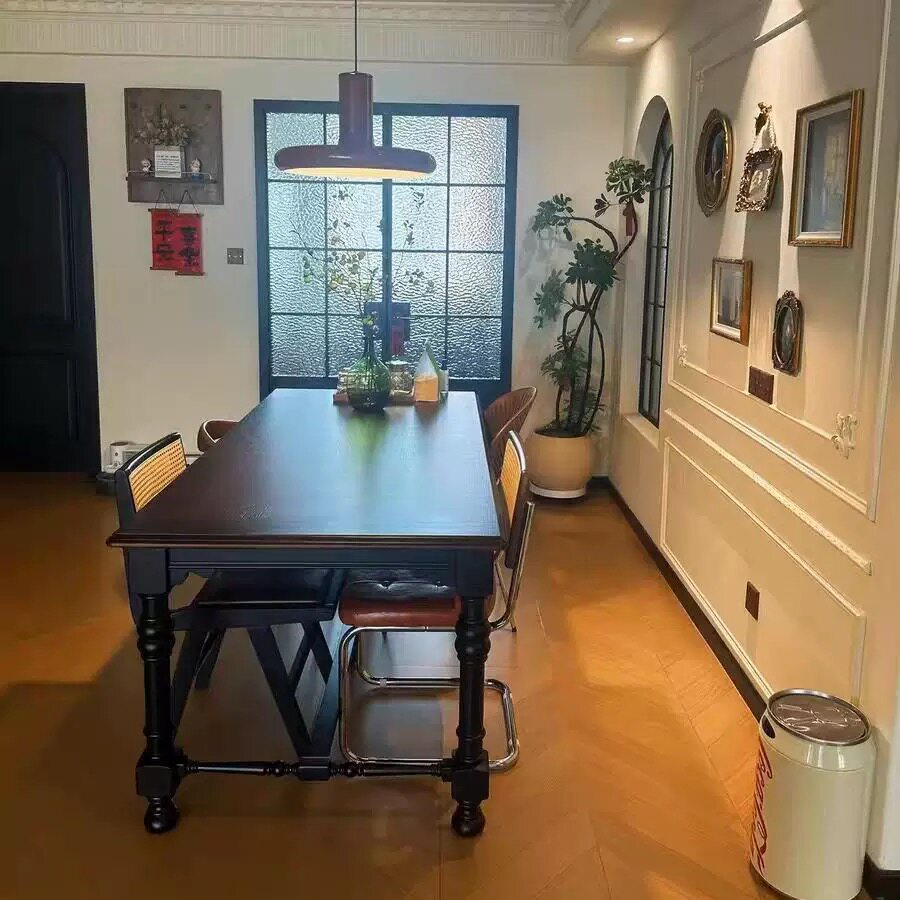 Vintage Solid Wood Dining Table French Rustic Rectangular Table Set