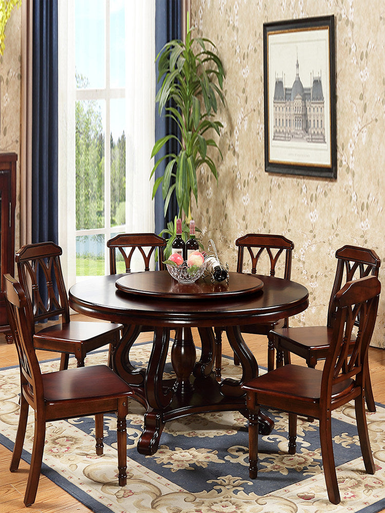 Solid Wood Round Dining Table Lazy Susan Modern Dining Table Set