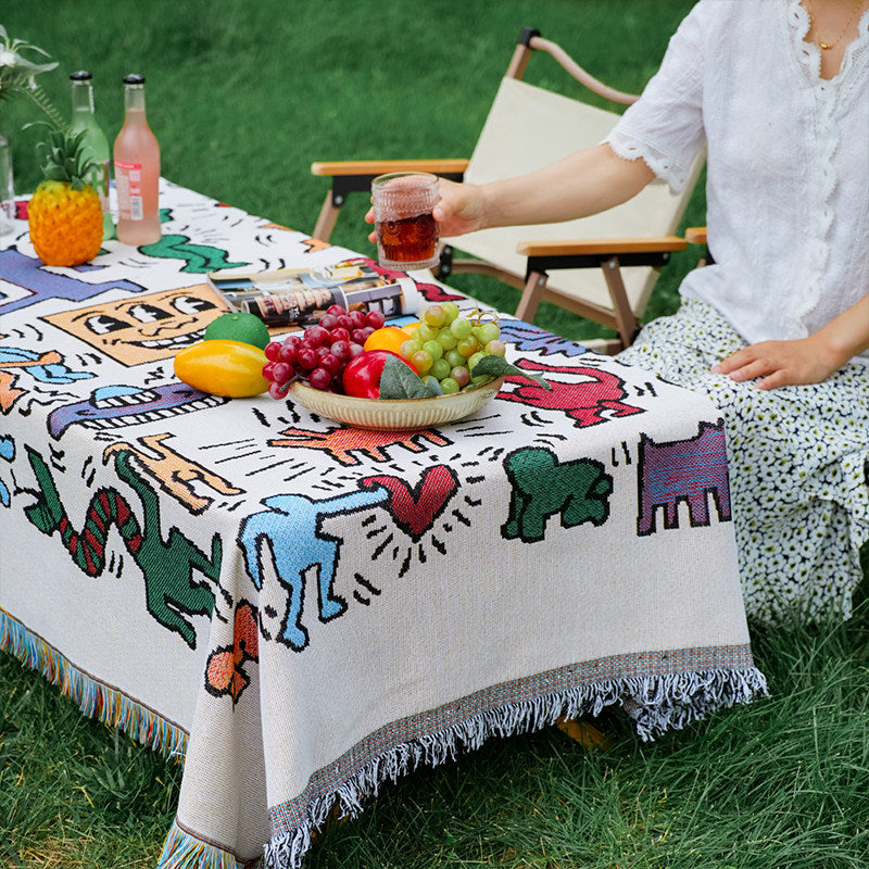 Camping Picnic Mat Cotton Linen Boho Outdoor Blanket Decor