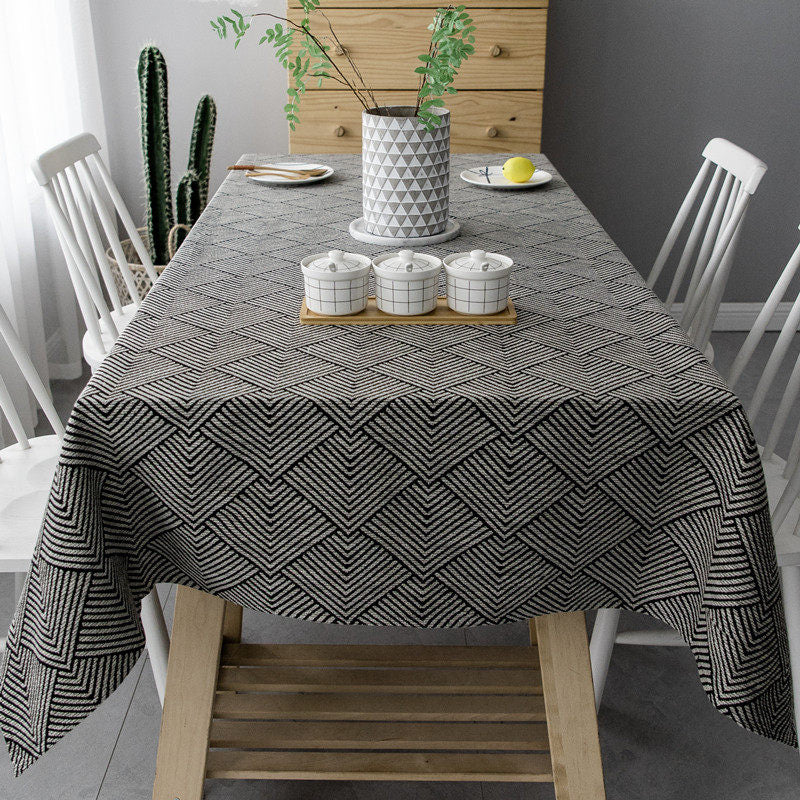 Boho Black White Geometric Tablecloth Nordic Dining Table Cover