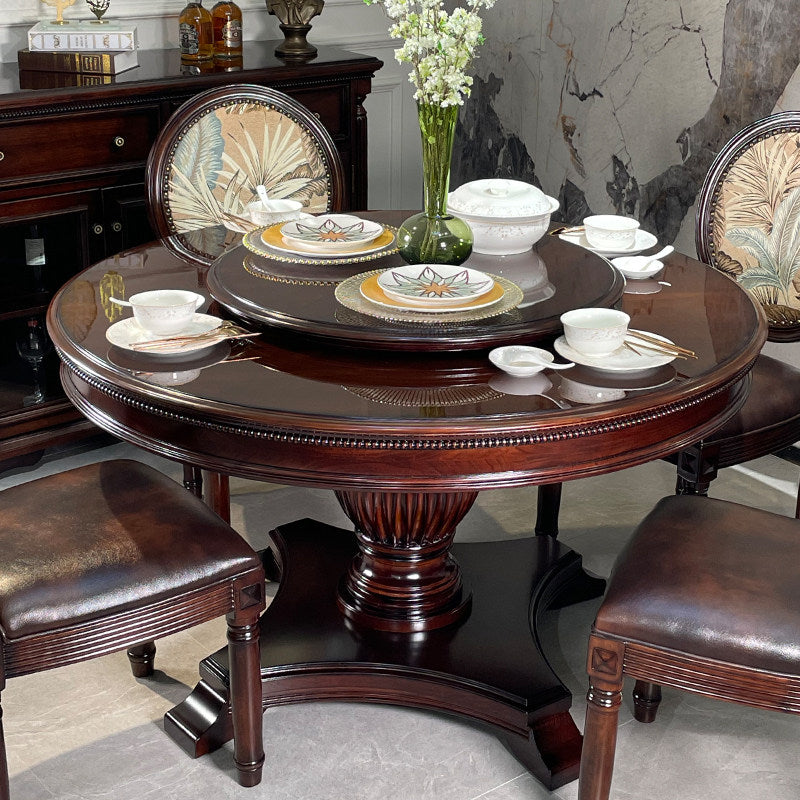 Rustic Round Dining Table Solid Wood with Lazy Susan Dining Set