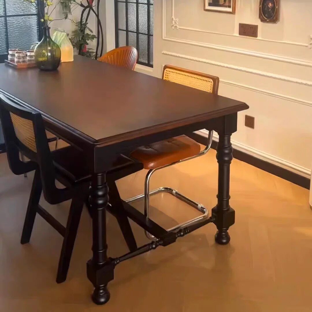 Vintage Solid Wood Dining Table French Rustic Rectangular Table Set