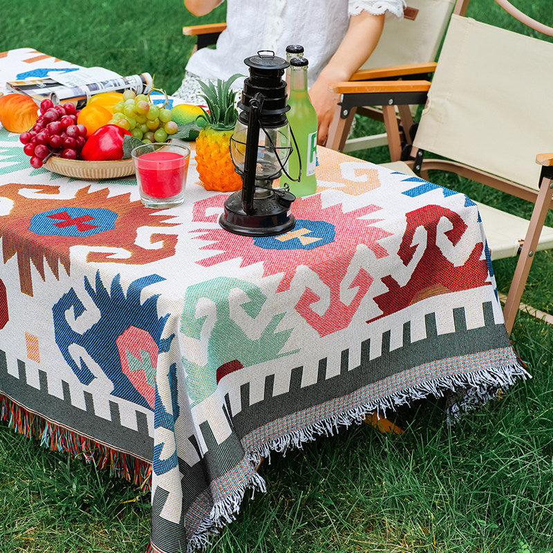 Camping Picnic Mat Cotton Linen Boho Outdoor Blanket Decor
