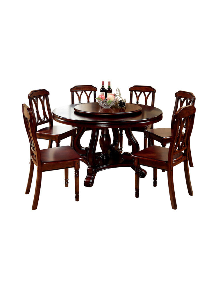 Solid Wood Round Dining Table Lazy Susan Modern Dining Table Set